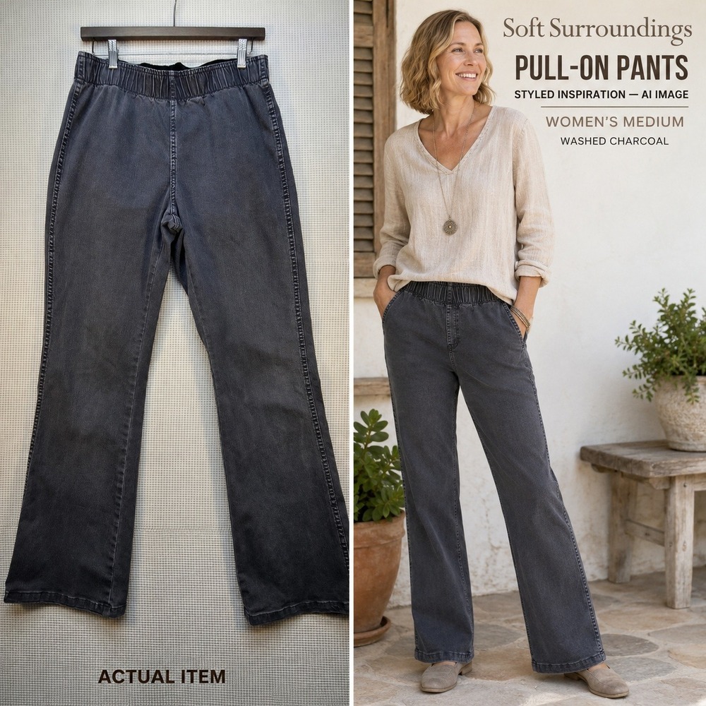 Soft Surroundings Ultimate Denim Pull On Flare Jeans Grey Wash Elastic Waist M